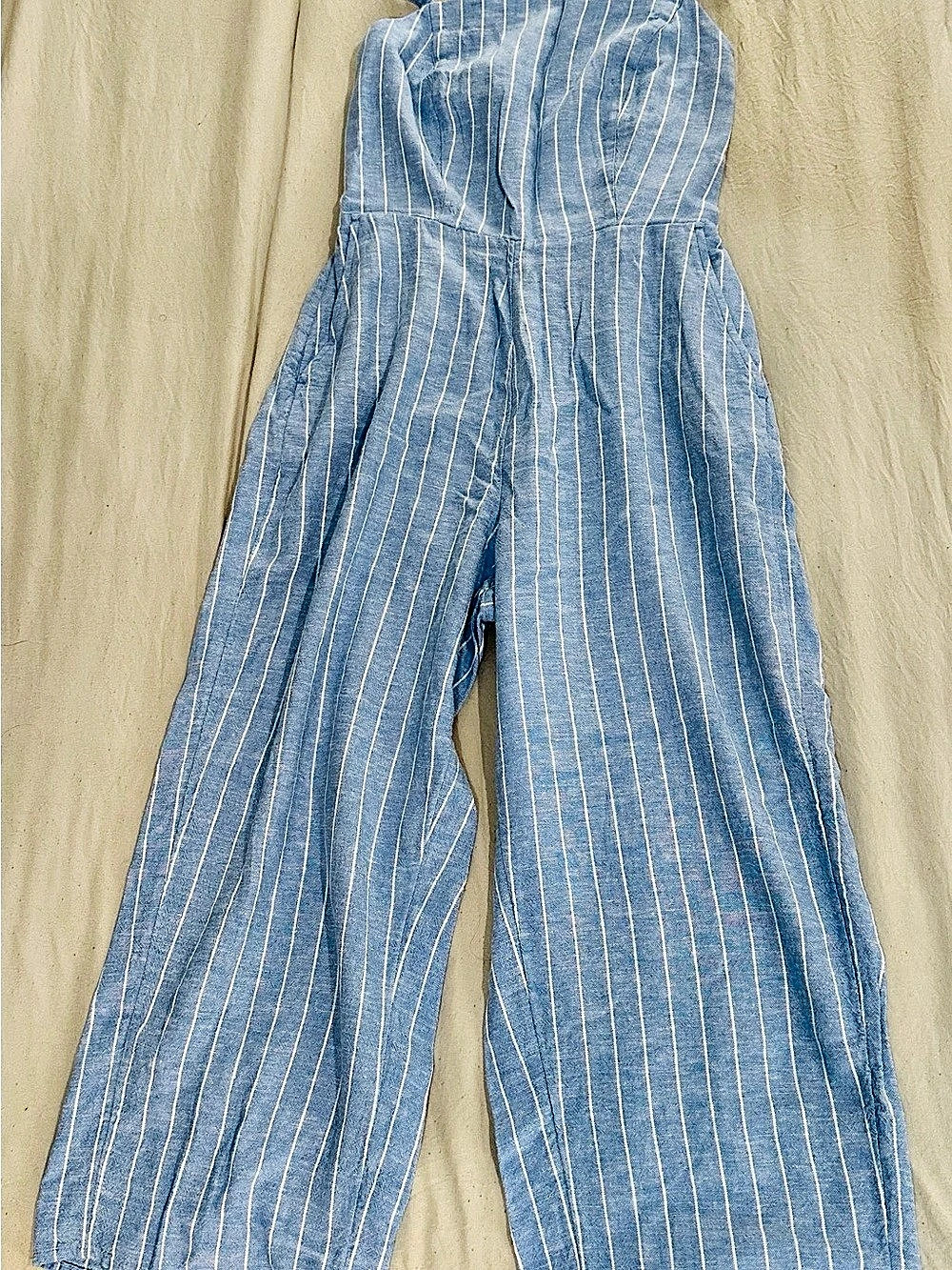 Old Navy Square-Neck Linen-Blend Striped Cami Jumpsuit Blue & White Striped Wide